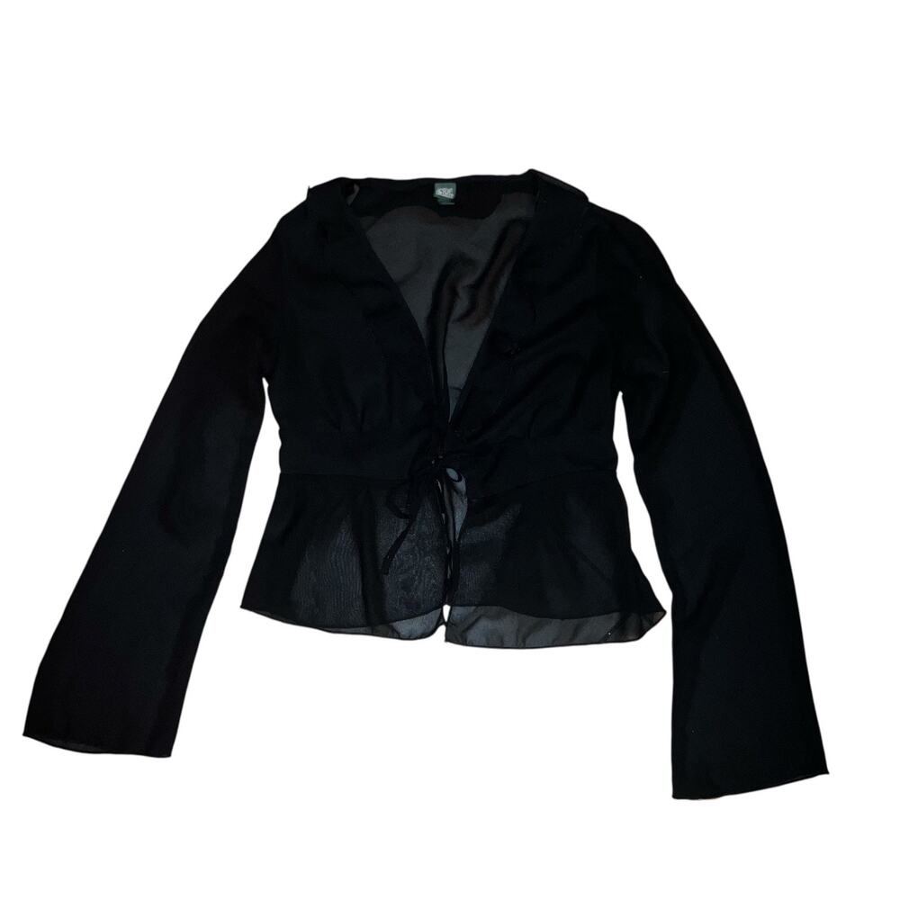 Wild Fable Womens Medium Sheer Black Whimsy Goth Tie Front Cardigan Cute Top